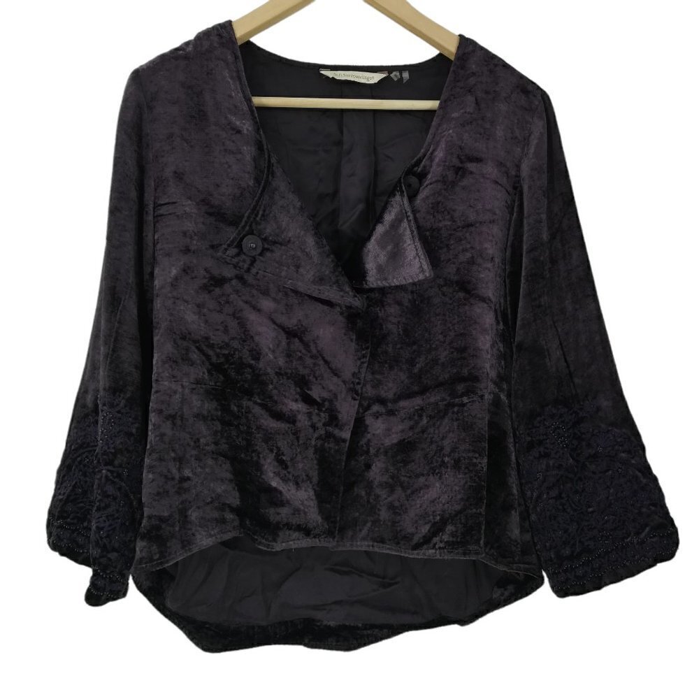 Soft Surroundings Velvet Cardigan Blazer Size XS Purple Beaded Embroidered